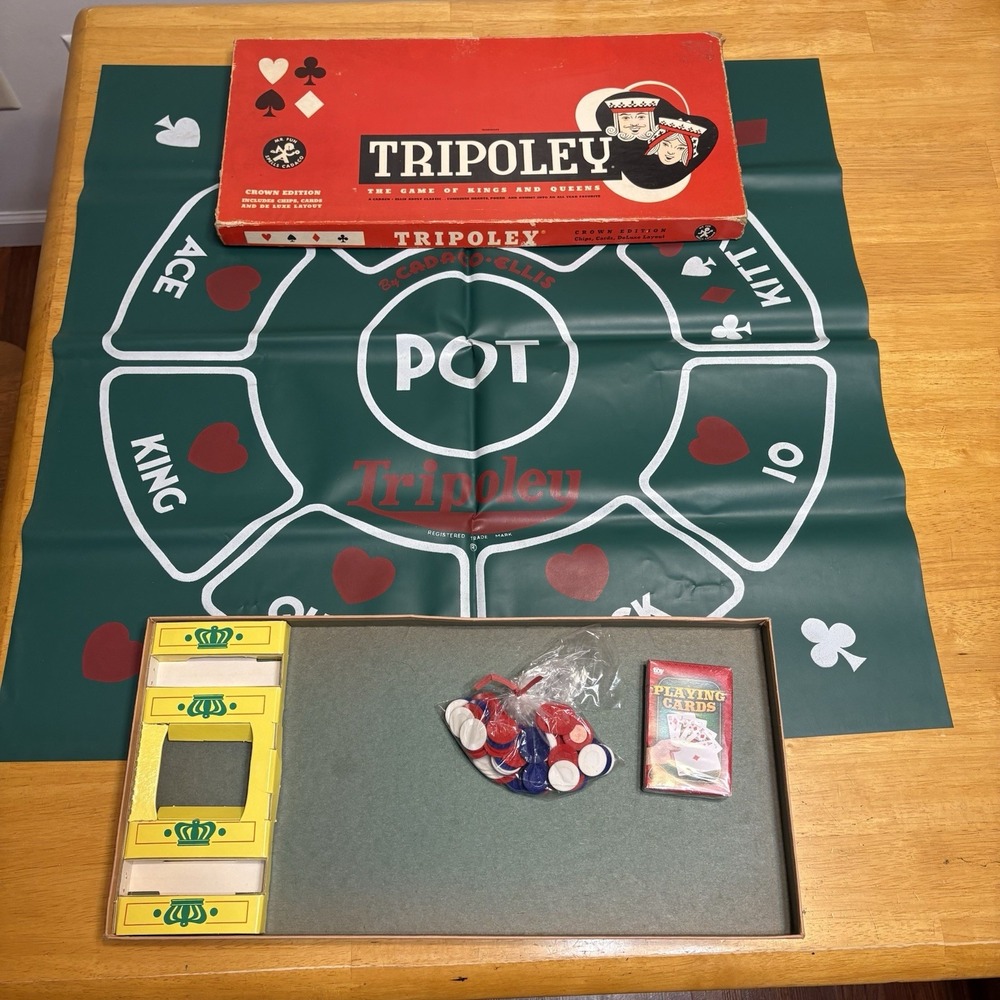 Vintage‎ Cadaco Ellis Card Game Tripoley Crown Edition Rummy Hearts Poker 1961